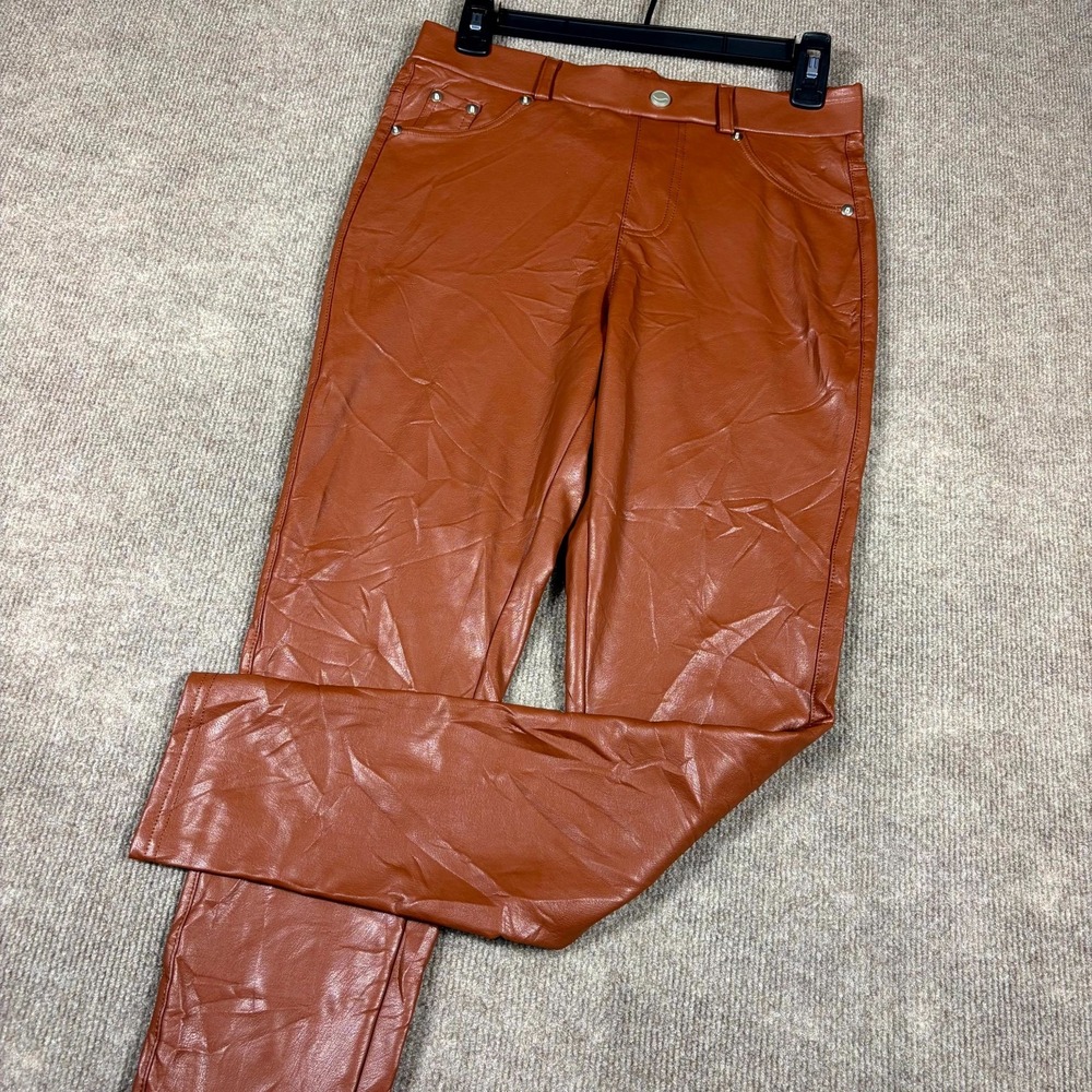Tagoo All for Leather Pants Women Small Brown 5 Pockets Mid Rise Straight Leg